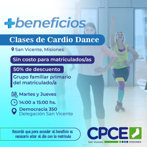 Nuevo beneficio para matriculados -  Clases de Cardio Dance en San Vicente